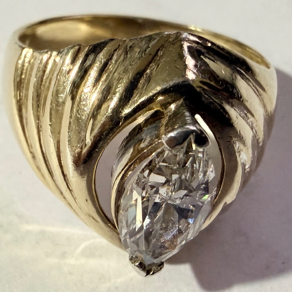 Gold tone Marquise Cut Cubic Zirconia Sterling Silver Ring